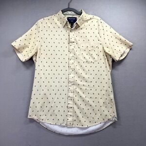 Heritage Report Collection Shirt Mens Large Beige Green Palm Trees 4 Way Stretch